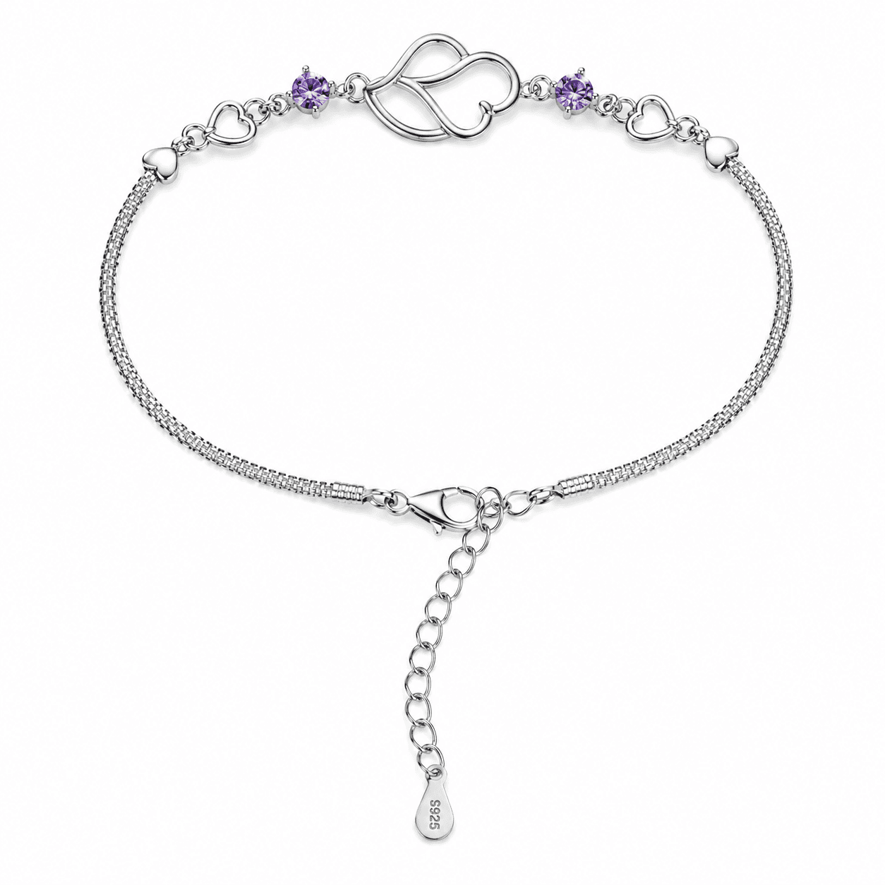 S925 Sterling Silver Double Heart Bracelet for Girl
